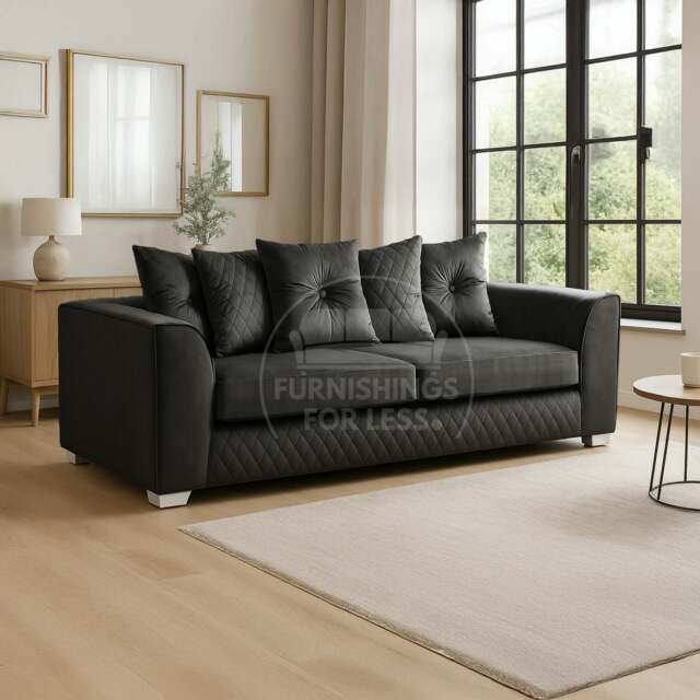Rackhams Victoria Plush Velvet 3 Seater Sofa - Black - image 1