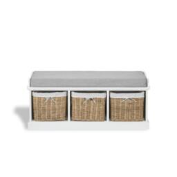 Rackhams Tetbury White Storage Bench with Natural Wicker Baskets and Grey Cushion - Small - thumbnail 6