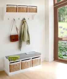 Rackhams Tetbury White Storage Bench with Natural Wicker Baskets and Grey Cushion - Small - thumbnail 4