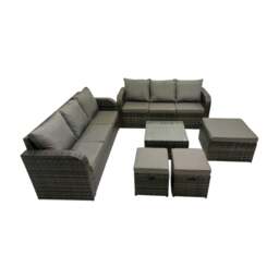 Rackhams Rattan Garden Outdoor Furniture Set 3 Seater Sofa Square Coffee Table Set with 3 Stools Dark Grey Mixed - thumbnail 1