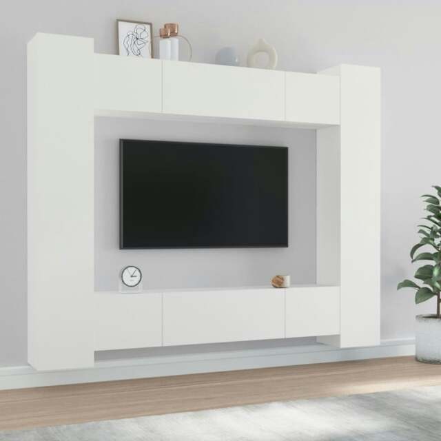 Rackhams 8 Piece TV Cabinet Set White Engineered Wood