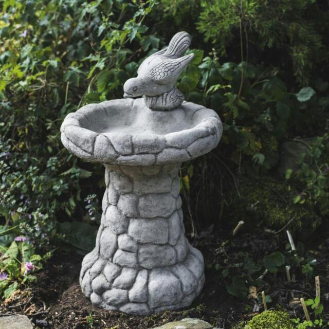 Rackhams Enchanting Stone Cast Pebble Design Birdbath with Bird - image 1