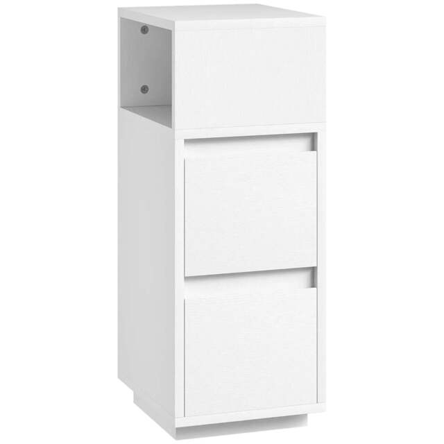Rackhams Slim Bedside Table, Narrow Bedside Cabinet with Open Shelf and 2 Drawers for Bedroom, Living Room, White