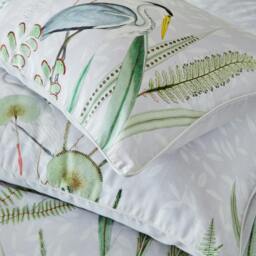 Rackhams Aaliyah Botanical Pillowcase (Pack of 2) - White/Green/Grey - 50cm x 75cm - White/Green/Grey - 100% Cotton - thumbnail 2