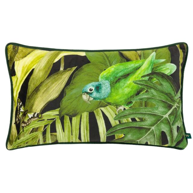 Rackhams Psitta Velvet Cushion Cover - Black/Green - 50cm x 30cm - Black/Green - 100% Polyester - image 1