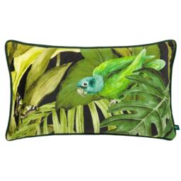 Rackhams Psitta Velvet Cushion Cover - Black/Green - 50cm x 30cm - Black/Green - 100% Polyester - thumbnail 1