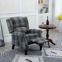 Rackhams Estonia Pushback Recliner Armchair in Grey Tartan - Grey - thumbnail 2
