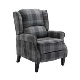 Rackhams Estonia Pushback Recliner Armchair in Grey Tartan - Grey