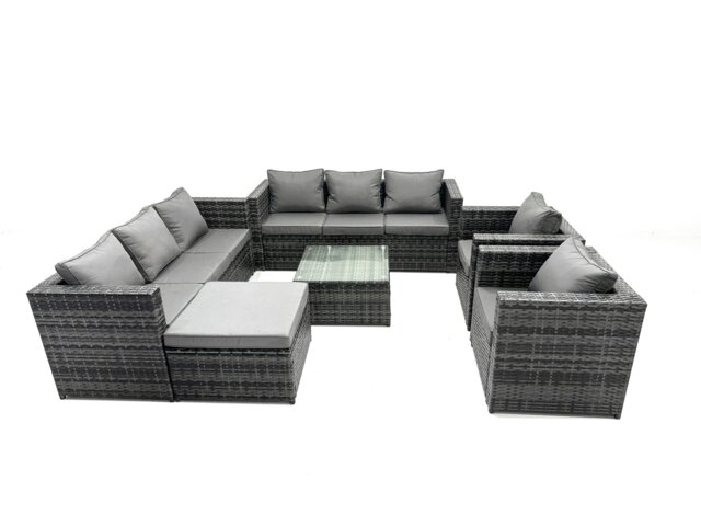 Rackhams 9 Seater Dark Grey Mixed Rattan Garden Furniture Sofa Set Table Chair - image 1