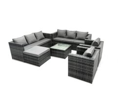 Rackhams 9 Seater Dark Grey Mixed Rattan Garden Furniture Sofa Set Table Chair - thumbnail 2