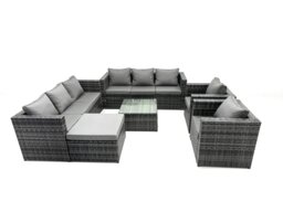 Rackhams 9 Seater Dark Grey Mixed Rattan Garden Furniture Sofa Set Table Chair - thumbnail 1