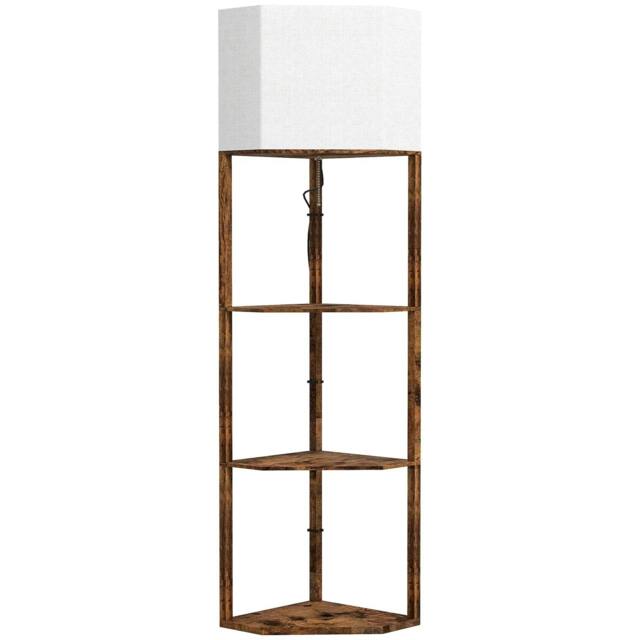 Rackhams Corner Floor Light, with Shelves - Wood-Effect