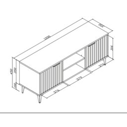 Rackhams TV Stand 120cm – White Matt Body & White Fluted Doors with Gold Legs - 120 cm - 1 -  MDF/Chipboard - thumbnail 6