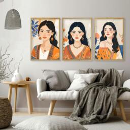 Rackhams Boho Wall Art Decor - Set of 3 Boho Women Wall art Prints - 20 x 30 in / 50 x 76 cm - Polyester Canvas 260 gsm - Canvas wrapped - thumbnail 2