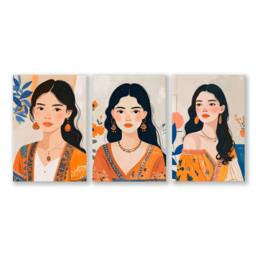 Rackhams Boho Wall Art Decor - Set of 3 Boho Women Wall art Prints - 20 x 30 in / 50 x 76 cm - Polyester Canvas 260 gsm - Canvas wrapped - thumbnail 1