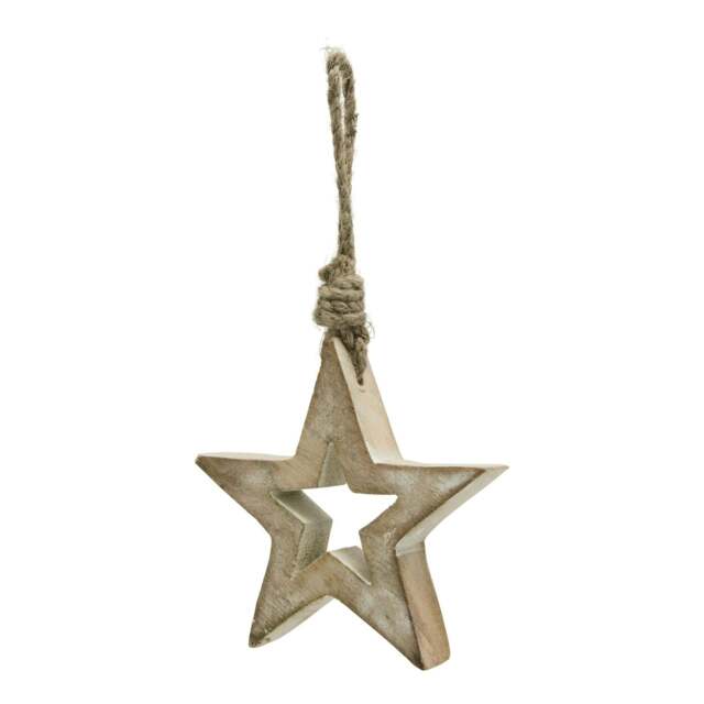 Rackhams Wooden Star Hanging Ornament - Brown/White - Brown/White - One Size - 100% Mixed - image 1