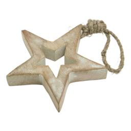 Rackhams Wooden Star Hanging Ornament - Brown/White - Brown/White - One Size - 100% Mixed - thumbnail 3