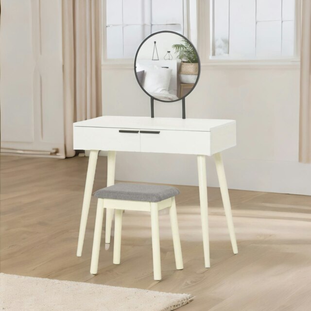 Rackhams Dressing Table With Mirror and Cushioned Stool White - image 1