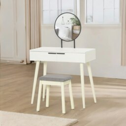Rackhams Dressing Table With Mirror and Cushioned Stool White - thumbnail 1