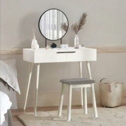 Rackhams Dressing Table With Mirror and Cushioned Stool White - thumbnail 4