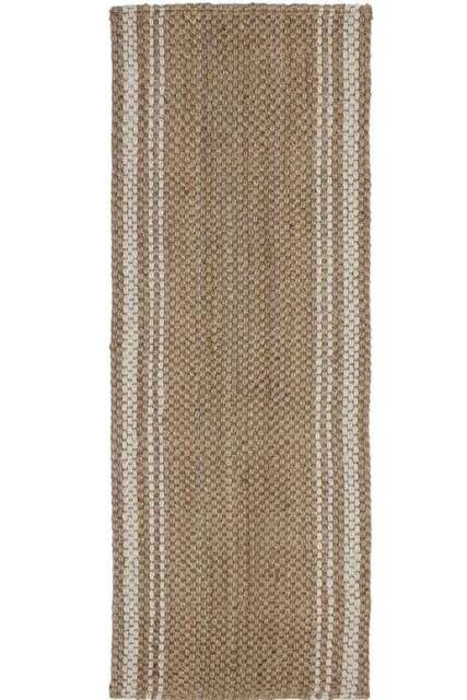 Rackhams Jute Check Natural Rug Striped Handwoven - 60X180 cm