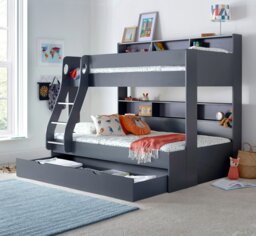 Rackhams Oliver Onyx Grey Triple Sleeper Storage Bunk Bed With Drawer And Mattress Options - Single / Small Double Bunk (No Drawer) With Memory Mattresses - thumbnail 2