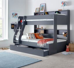 Rackhams Oliver Onyx Grey Triple Sleeper Storage Bunk Bed With Drawer And Mattress Options - Single / Small Double Bunk (No Drawer) With Memory Mattresses
