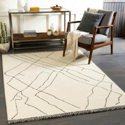 Rackhams Arsenal-Hand Tufted Cream Black Wool Global Rug - 183 x274 cm