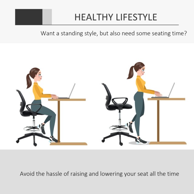 Rackhams Draughtsman Chair Tall Office Chair with Adjustable Height Grey - Black - image 1