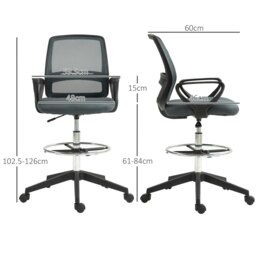 Rackhams Draughtsman Chair Tall Office Chair with Adjustable Height Grey - Black - thumbnail 6