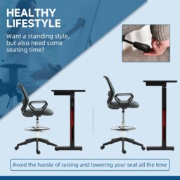Rackhams Draughtsman Chair Tall Office Chair with Adjustable Height Grey - Black - thumbnail 4