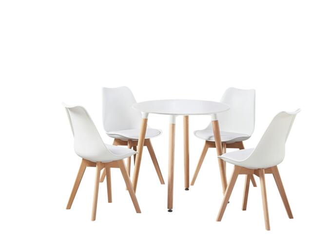 Rackhams 5PCs Dining Set - a Black Round Dining Table & Set of 4 White Lorenzo Tulip chairs with Padded Seat - Plastic - White - Dining Sets