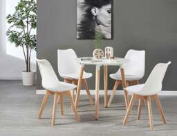 Rackhams 5PCs Dining Set - a Black Round Dining Table & Set of 4 White Lorenzo Tulip chairs with Padded Seat - Plastic - White - Dining Sets - thumbnail 3