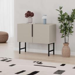 Rackhams Modern Tona Console Cabinet w/Soft-Close 2 Doors Sideboard Black Metal Legs 88(W)cm - Sandstone