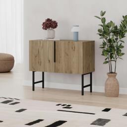 Rackhams Modern Tona Console Cabinet w/Soft-Close 2 Doors Sideboard Black Metal Legs 88(W)cm - Sandstone - thumbnail 3