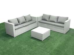 Rackhams Rattan Garden Outdoor Furniture Set 6 Seater Rattan Garden Sofa Set Light Grey Mixed - thumbnail 2