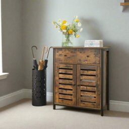 Rackhams Rustic Floor Cabinet with Drawer & Louvered Doors – Freestanding Storage Unit for Hallway or Bedroom - thumbnail 1
