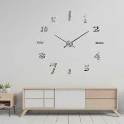 Rackhams WC2057 - Luxury DIY Wall Clock - Silver Acrylic Arabic and English Numbers