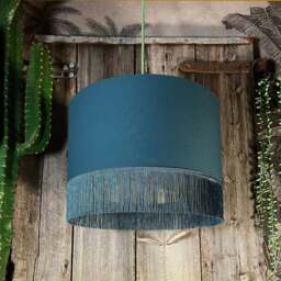"Rackhams Petrol Blue Lampshade with Copper Foil Lining & Blue Fringing - Table / Floor Lamp - 60cm Diameter x 30cm Height / (24"" x 12"")" - thumbnail 3