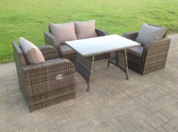 Rackhams PE Rattan Garden Furniture Set Adjustable Chair Sofa Double Love Seat 2 Seater Sofa Oblong Rectangular Dining Table - thumbnail 1