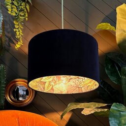 Rackhams Moonlight Walled Garden Silhouette Lampshade in Indigo Velvet - Ceiling Pendant / Arc Lamp - 45cm diameter x 25cm Height (18″ x 10″) - thumbnail 2