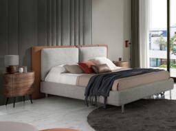 Rackhams Brown Leatherette Bed With Gray Fabric 7123 - thumbnail 3
