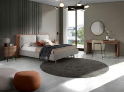 Rackhams Brown Leatherette Bed With Gray Fabric 7123 - thumbnail 4