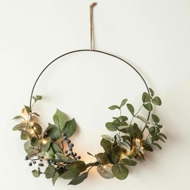 Rackhams Eucalyptus Christmas Half Wreath Micro Light Bundle - H35 x W35cm - image 1