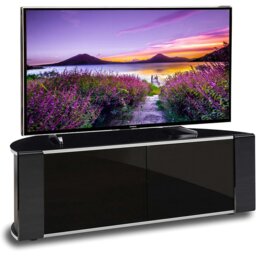 "Rackhams Sirius 1200 Remote Friendly Beam Thru Glass Door Gloss Black with Black Front Profiles up to 55"" LCD/Plasma/LED Cabinet TV Stand"