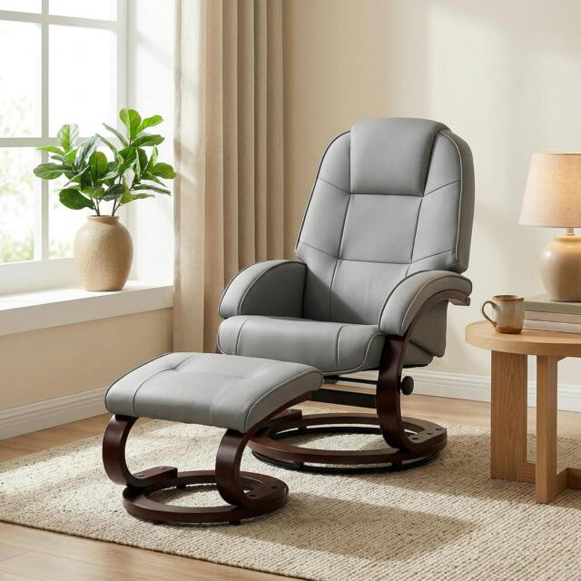 Rackhams Recliner Chair with Footstool, Swivel Recliner Armchair - Yes - Grey - image 1
