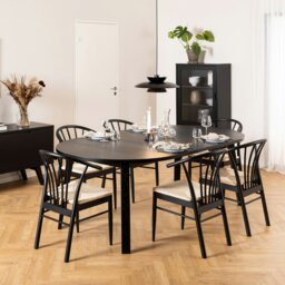 Rackhams Montreux Round Extending Dining Table in Black 115-154 cm Included 6 Cassandra Dining Chair with Armrest in Black - Black - No - Black