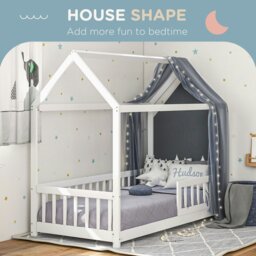 Rackhams House-Shaped Kids Bed Frame with Safety Fence for Boys Girls, White - White - thumbnail 4