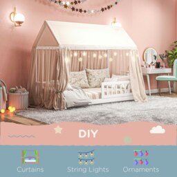 Rackhams House-Shaped Kids Bed Frame with Safety Fence for Boys Girls, White - White - thumbnail 5