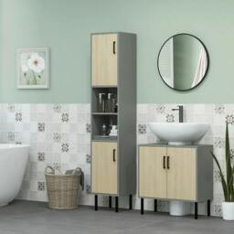 Rackhams Under Sink Cabinet, Bathroom Vanity Unit, Storage Cupboard with Double Doors and Storage Shelves, 60x30x60cm, Natural - thumbnail 2